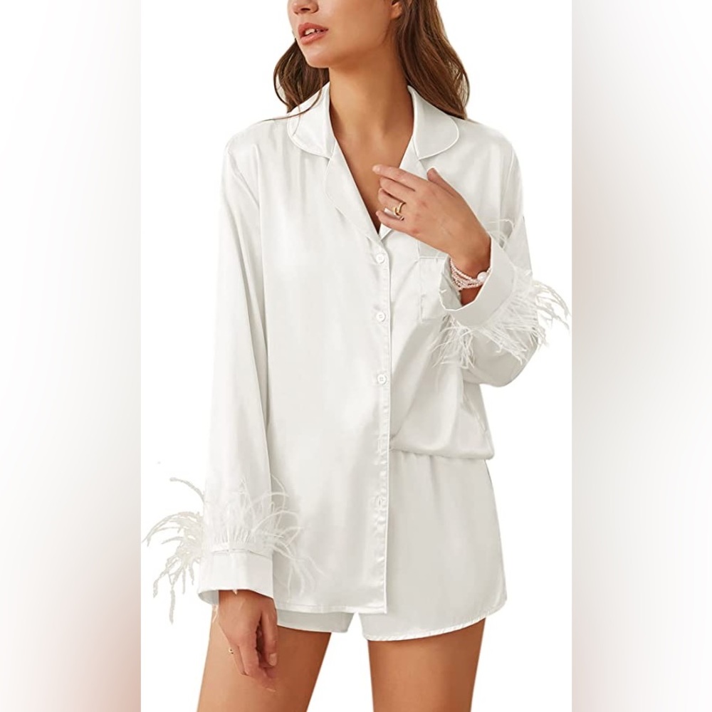 White Feather Silk PJ Set